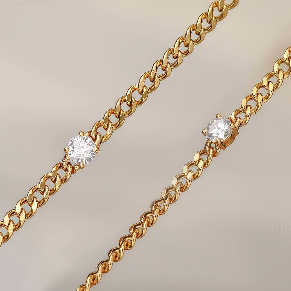 18K Gold Plated 925 Sterling Silver Bracelet, Solitaire 0.5CT Moissanite Chain Bracelet for Women
