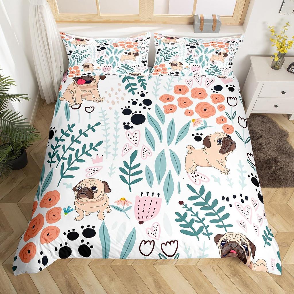Dog Duvet Cover Set Cute Pet Puppy Animal Design Bedding Set With Zipper Adults Kids Bedroom Single Double Queen Comforter Cover