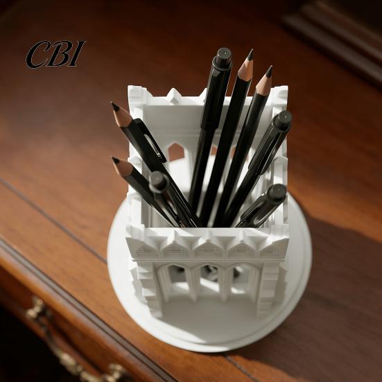 Makeup Brush Holder for Vanity Gothic Pen Holder, Cathedral Style 3D Printed Pointed Arch Desk Decor Organizer, Storage Cup Brushes, Pencils,