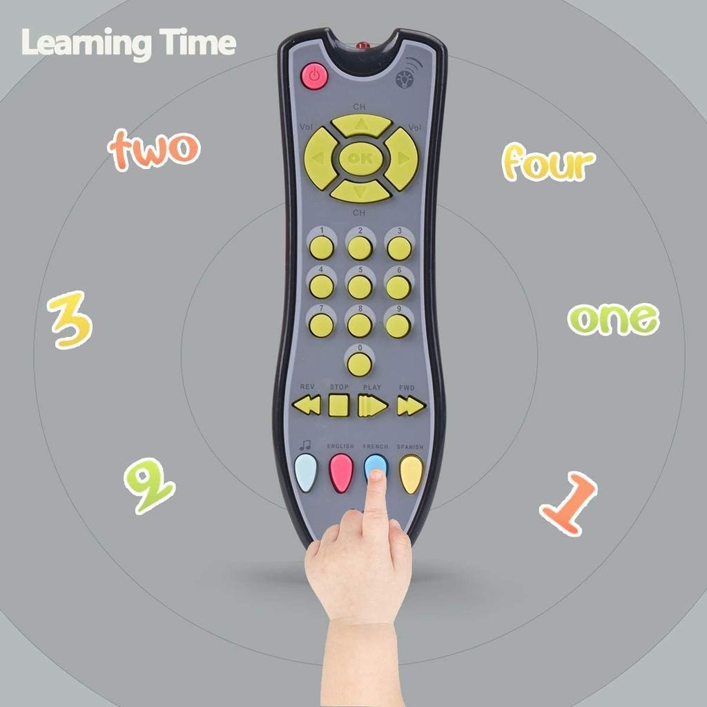 Игрушка-телевизор с дистанционным управлением, музыкальная игра со светом и звуком для детей от 6 месяцев, мальчиков и девочек, с тремя языковыми режимами: английский, французский и испанский