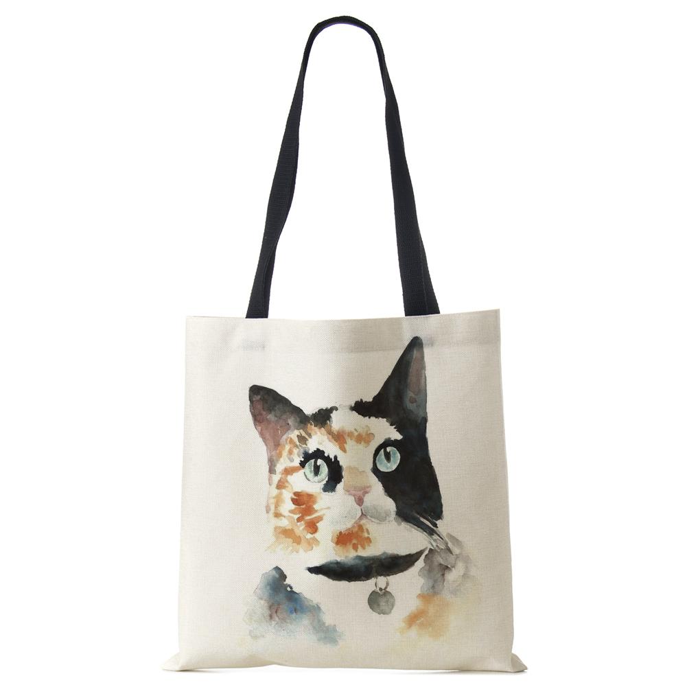 Women Handbag Linen Totes with Dog Print Casual Traveling Beach Gift Bags CLE
