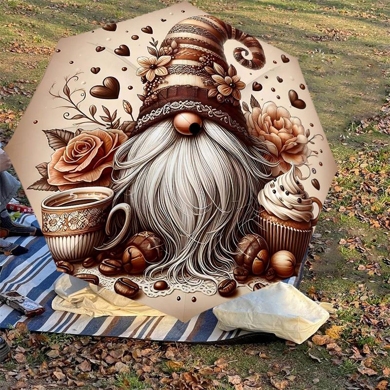 1PC Gnome Coffee Umbrella-8-Rib Reinforced Portable Folding Travel Suitable for All Seasons Outdoor Daily Use Is an Ideal Choice -F314
