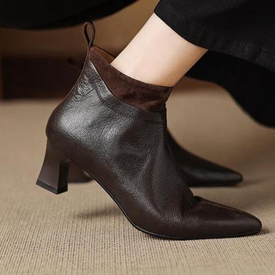 Зимние ботильоны из овчины с острым носком, современные, на шпильке средней высоты, на молнии, женские ботильоны в плиссированном стиле