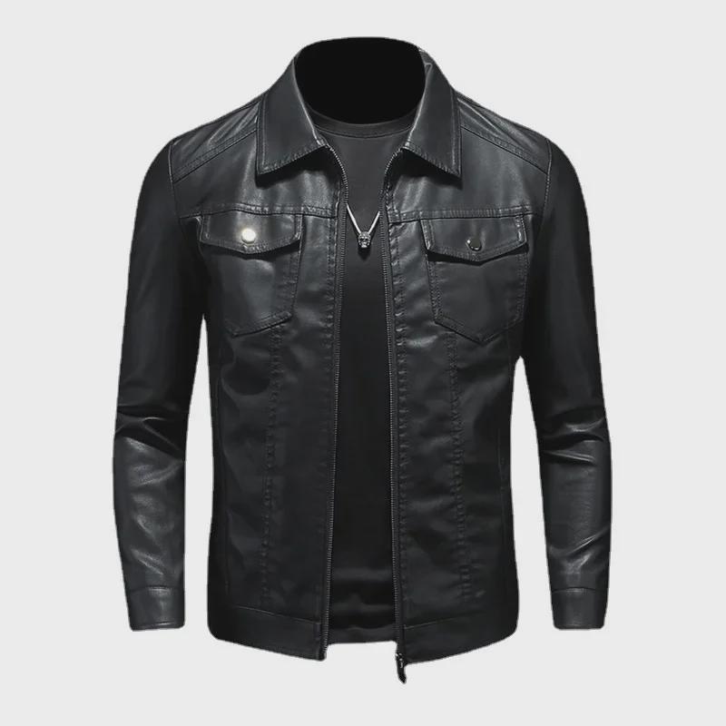 Мужская облегающая кожаная куртка для мотоциклистов в корейском стиле 2024 года — плюс бархат, утолщенная, для весны, осени и зимы