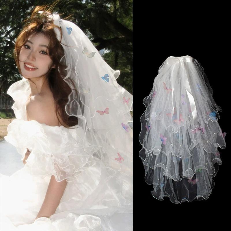 Colorful Butterfly Veil Registration Fluffy Veil Multi Layered Bridal Wedding Headdress Super Fairy Photography Photo Props