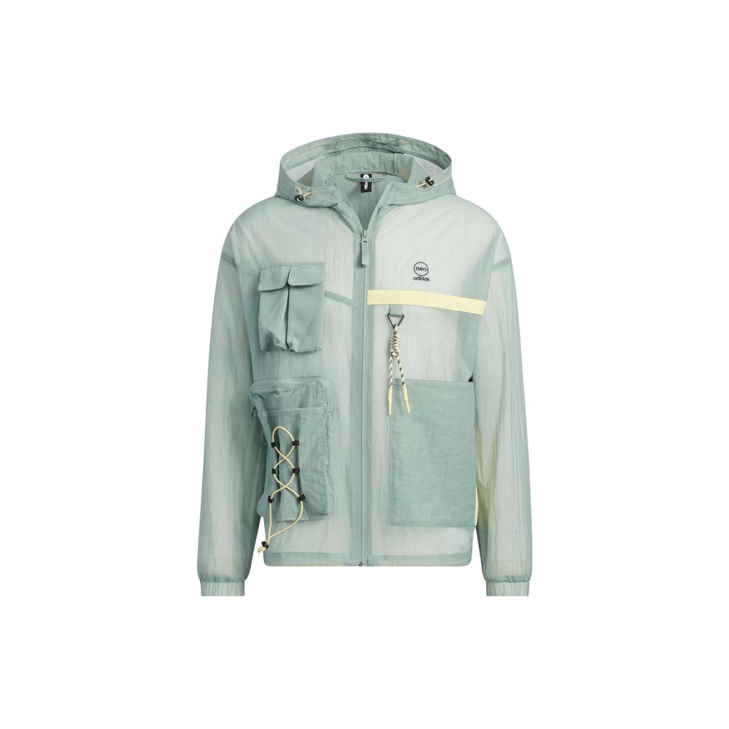Adidas Neo City Escape Windbreaker With Patchwork Pockets And Long Sleeves Men Jackets Silver Gray Green IA6861
