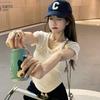Summer Skinny Slim Waist Sexy U-Neck T-Shirt Versatile Fashion Niche ins Pure Desire Spice Girls Unique Top
