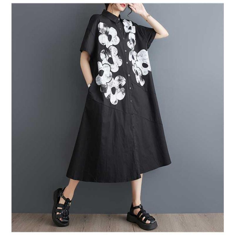 Ladies' Loose Printed Casual Sweet Short Sleeved Shirt Dress