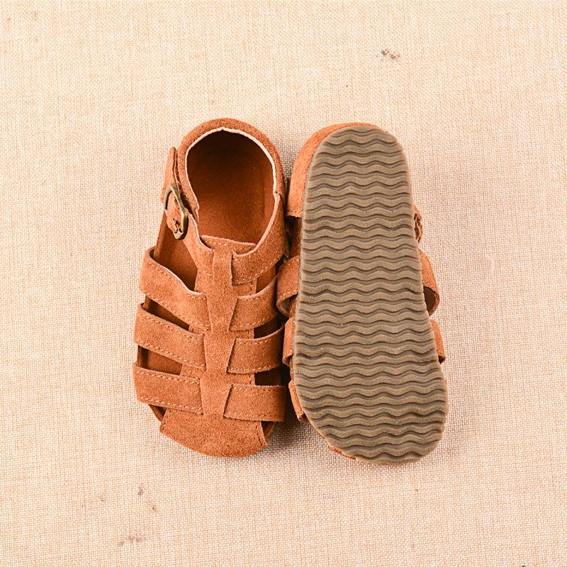 Детские сандалии-гладиаторы, повседневная дышащая римская обувь с полыми отверстиями