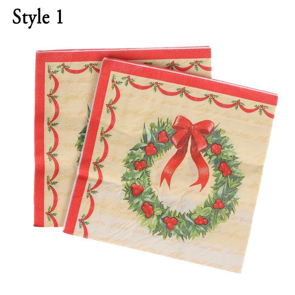 20pcs Home Decorative Santa Claus Cute Christmas Decoration Towel Printing Paper Napkin Serviette