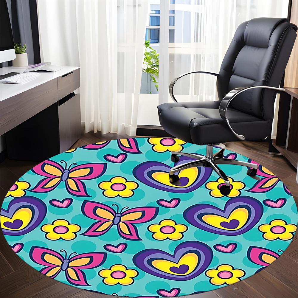 1pc Butterfly FlowersChair Carpet for Office, Indoor Non-Slip Washable Polyester Fiber Carpet, Mat For Office, Machine Washable