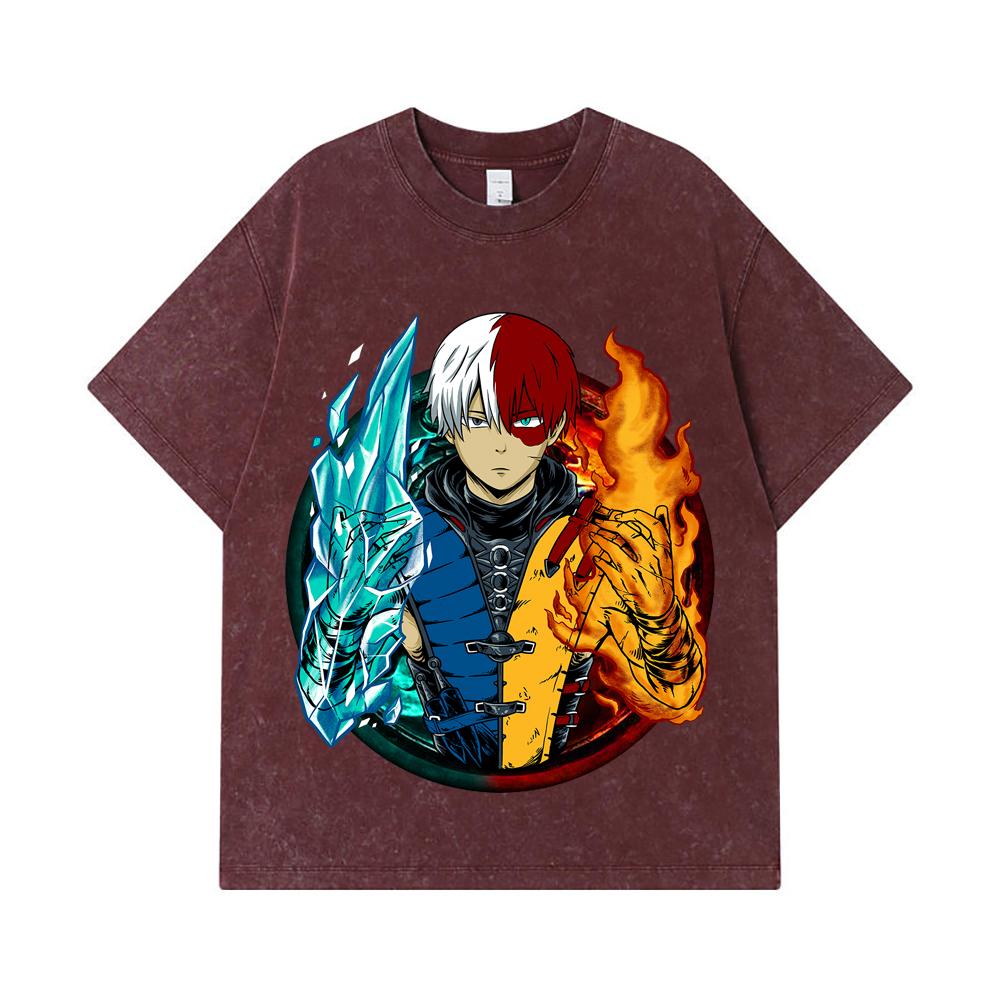 275 GSM Washed T-shirts 100% Cotton My Hero Academia V4 Shoto Print Unisex Heavy Cotton T Shirt