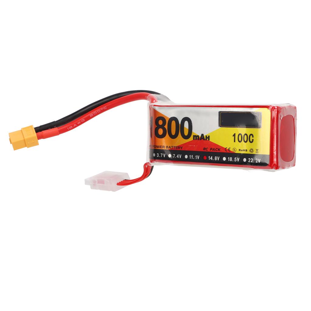 1800mAh Lipo Battery 100C Discharge Rate 14.8V 4S XT60 Plug RC Battery Power for RC Helicopter Car