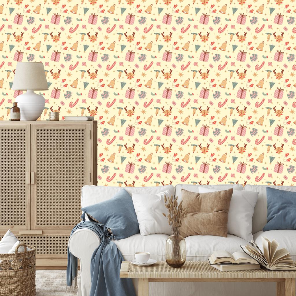 Christmas Cream and Coral Wallpaper for Living Room and Bedroom 50x1000