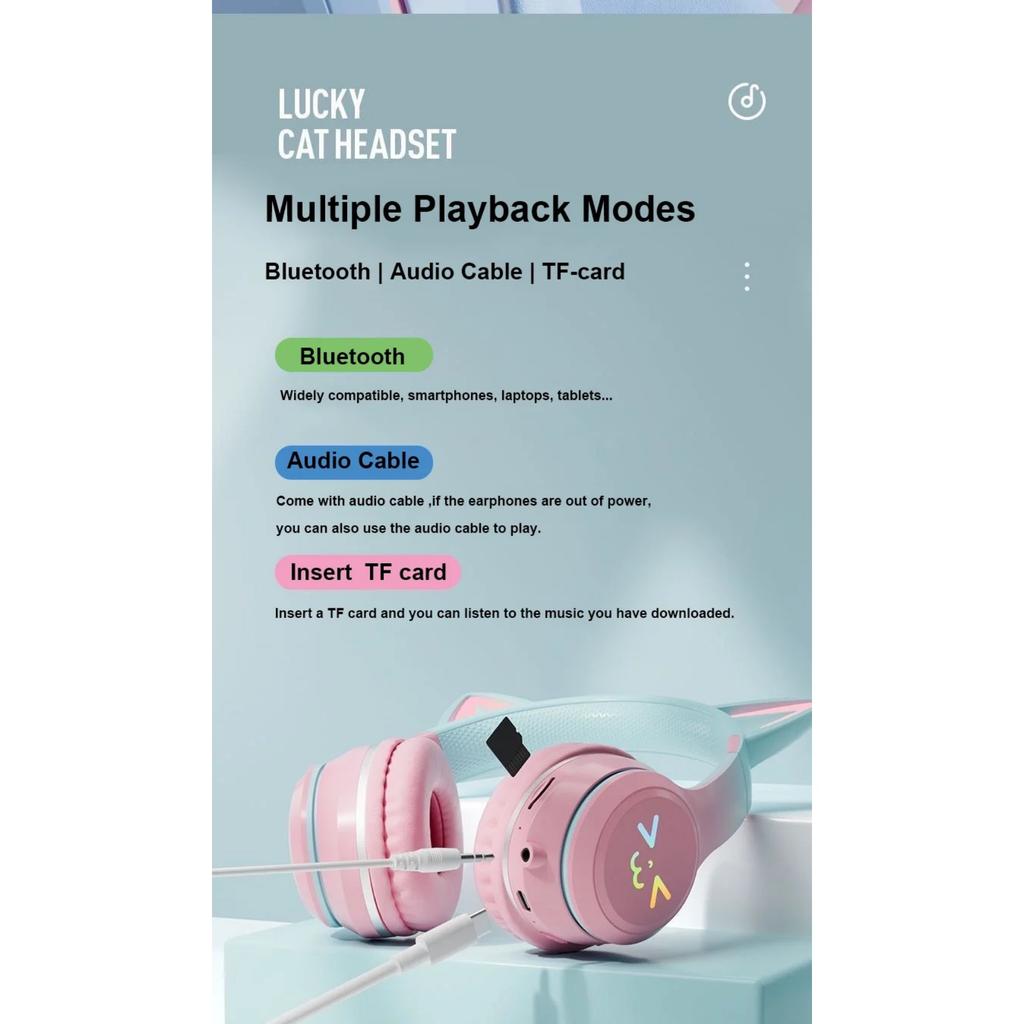 Светодиодная вспышка Bluetooth-наушники, милые кошачьи ушки, беспроводные наушники с микрофоном, для детей и девочек, стерео, крутые RGB-гарнитуры Bluetooth 5.1
