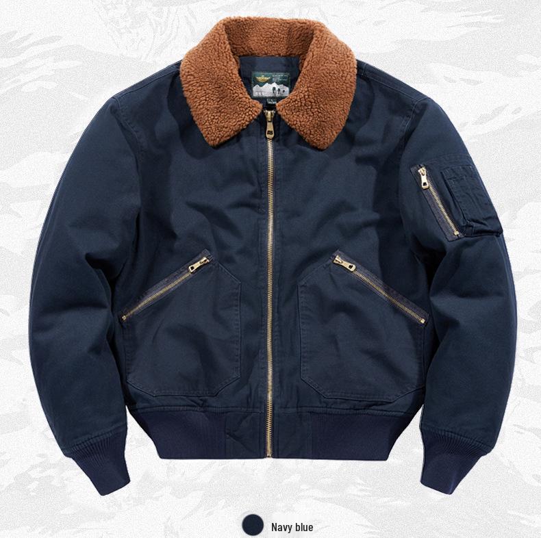 Мужское пальто из овчины с плюшевой подкладкой: Свободная молодежная летная куртка, хлопковая верхняя одежда для осени и зимы.