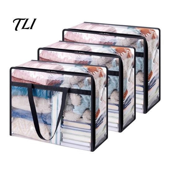 Space Saving Closet Storage Bags Clear Clothes Bag with Zipper, 40L Capacity Reinforced Handles Moving Bag, Heavy Duty Foldable PVC Organizer,