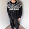 Кардиган-свитер с круглым вырезом в стиле Fair Isle, унисекс, вязаный, жаккардовый, пальто, Осень Зима, Новое поступление, Свободный, реглан, с длинным рукавом, топ