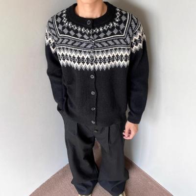 Кардиган-свитер с круглым вырезом в стиле Fair Isle, унисекс, вязаный, жаккардовый, пальто, Осень Зима, Новое поступление, Свободный, реглан, с длинным рукавом, топ