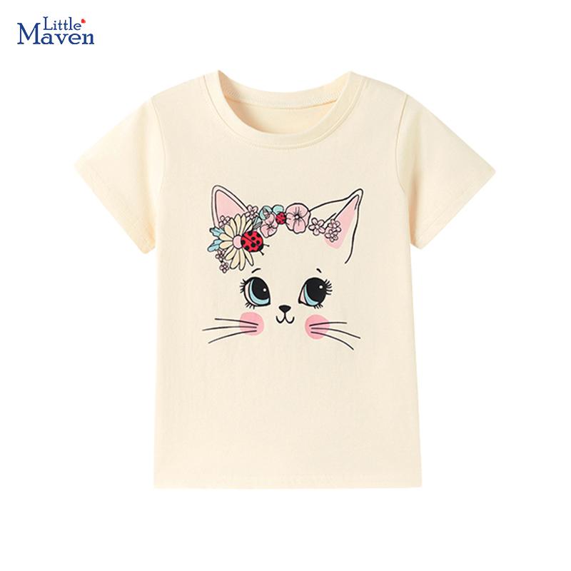 Little maven Kids Clothes Baby Girls Children's Clothing Tops Tees 2026 Summer Cartoon Cats T Shirts Teenagers t-shirts