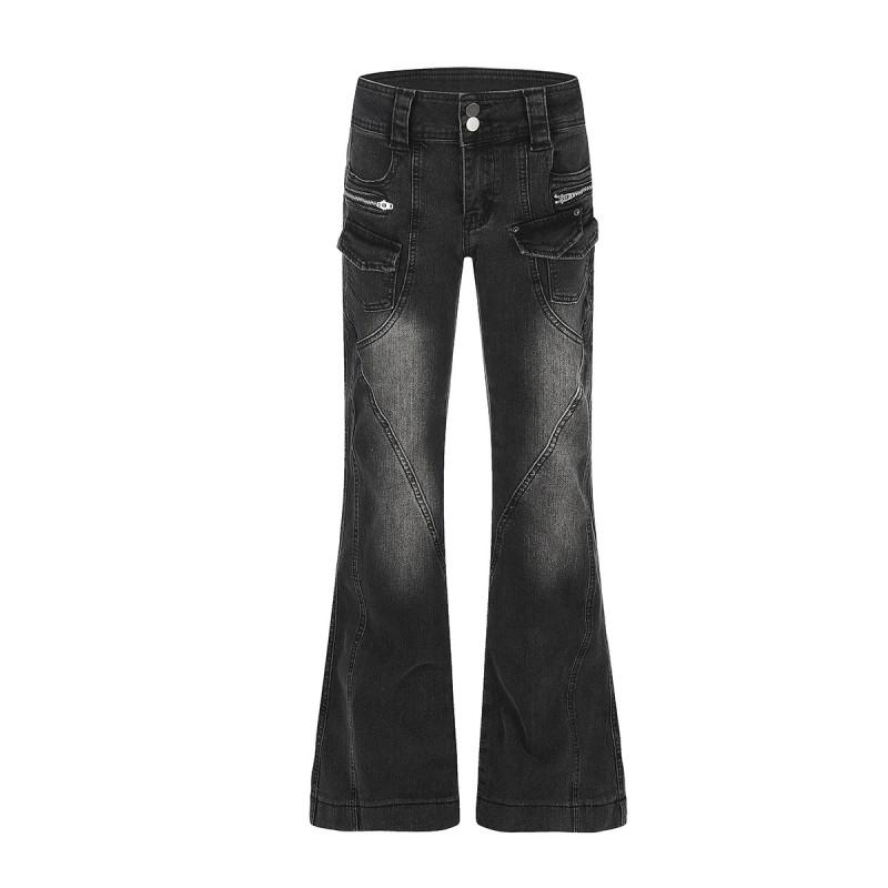 2026 Retro Straight Fit Denim Jeans Men - Waterwashed Distressed Slim Tapered Pants With Deconstructed Pockets