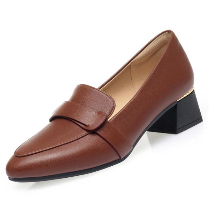 Size 35-41 Deep Mouth Women High Heels Shoes Genuine Leather Shoes Casual Women Pumps Ladies Office Work Shoes Low Heel Loafers