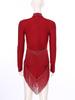 Women's Latin Dance Dress S-XXL - Shiny Rhinestones Mock Neck Long Sleeve with Tassels & Irregular Hem Stage Costume