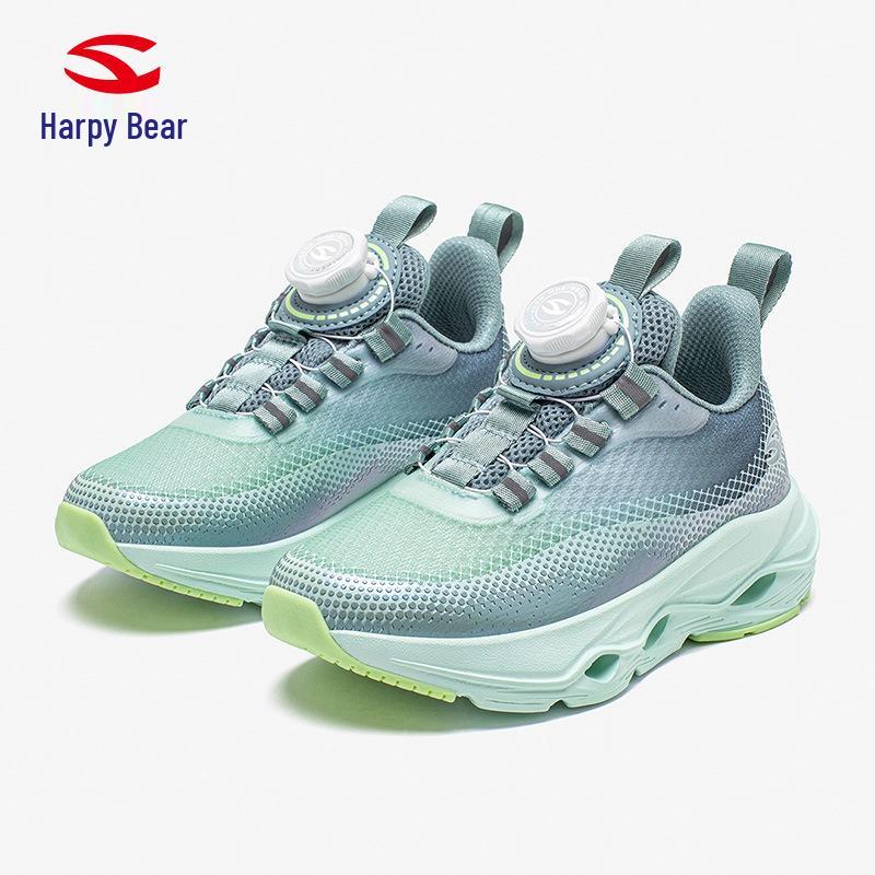 Happy Bear Boys' Lightweight Double Mesh Running Shoes with Rotating Buckle & Shock Absorption, Breathable & Trendy Design.