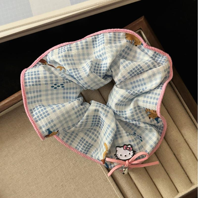 Spring new style cat bow tie plaid scrunchie, sweet and cute girl ponytail scrunchie hair accessory, 2-piece set