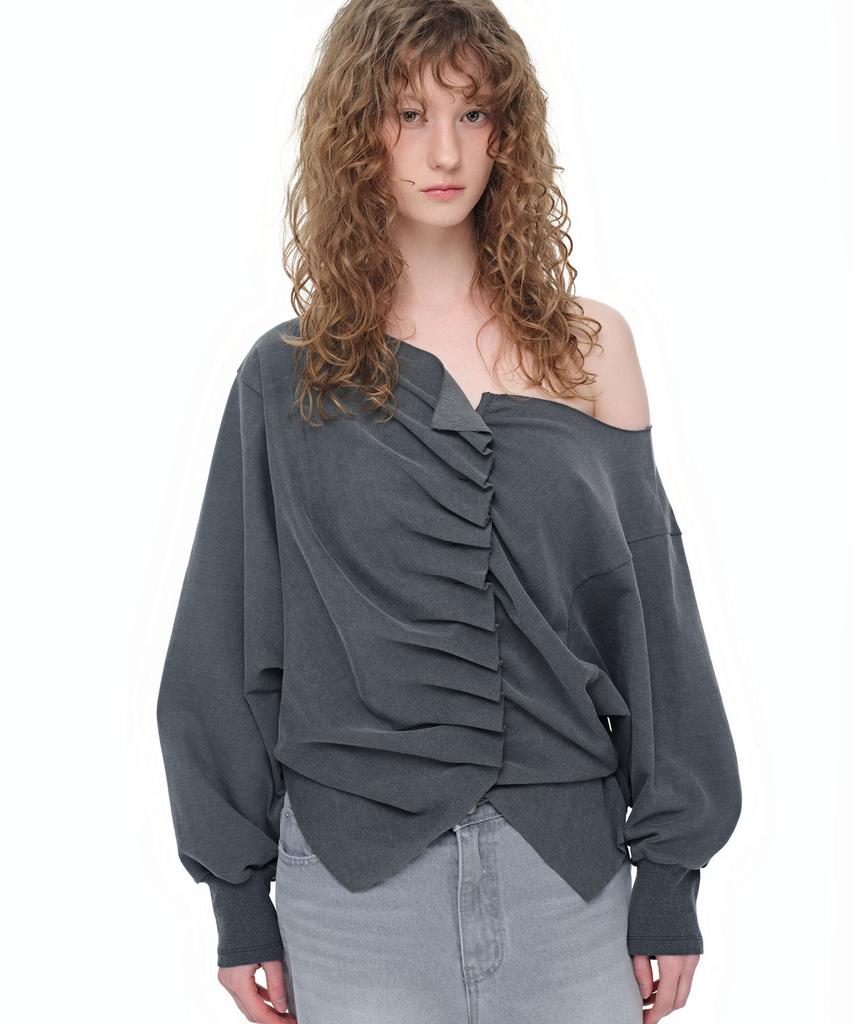 AEGO FREEDOM LAB Drape Tuck Off-Shoulder Top_Pigment Charcoal