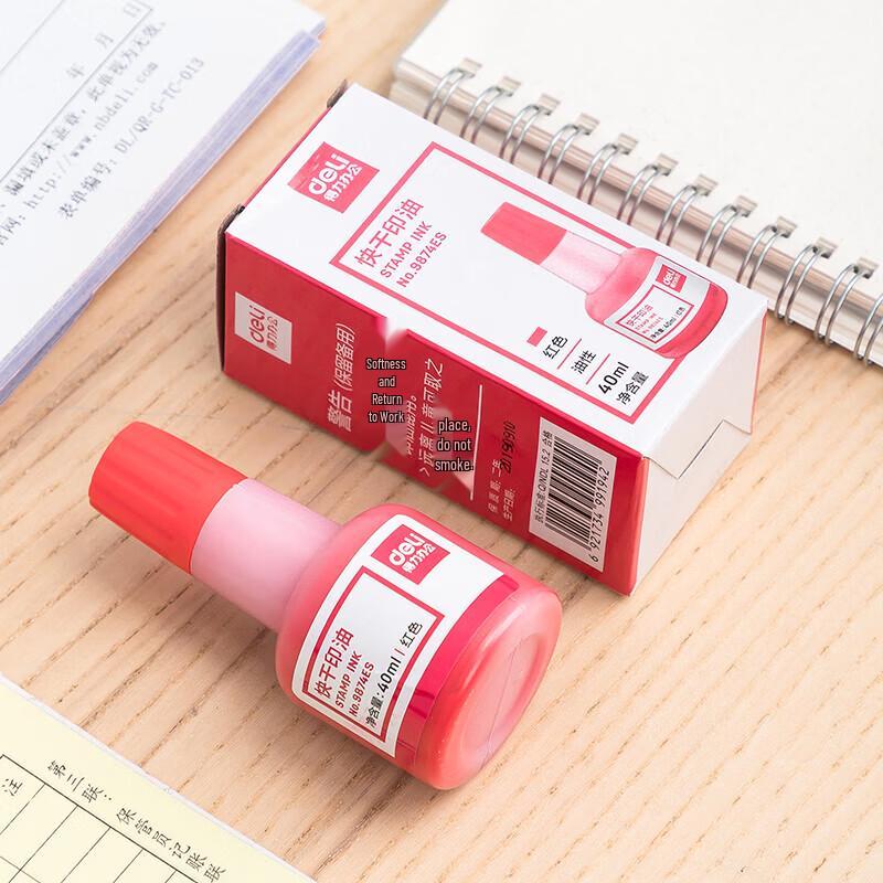 Deli 40ml Quick-Drying Red Stamp Ink (6-Pack)