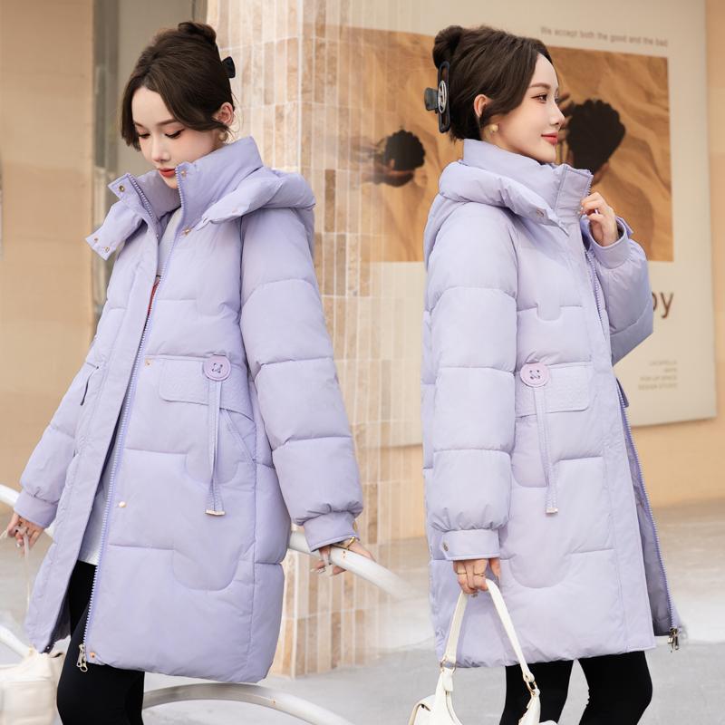 Comfortable and Fashionable Korean Style Plus Size Hooded Long Down Cotton Coat with Large Pockets
