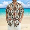 Мужская модная, повседневная и свободная рубашка в стиле бохо с короткими рукавами и принтом