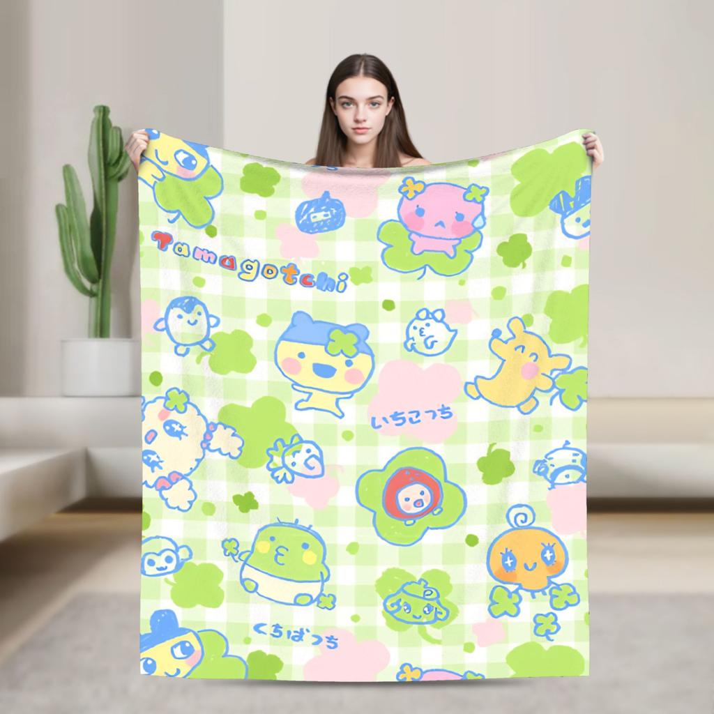 Japanese Cartoon Tamagotchis Blanket Cover Flannel Lightweight Thin Throw Blanket for Airplane Travel Bedspread
