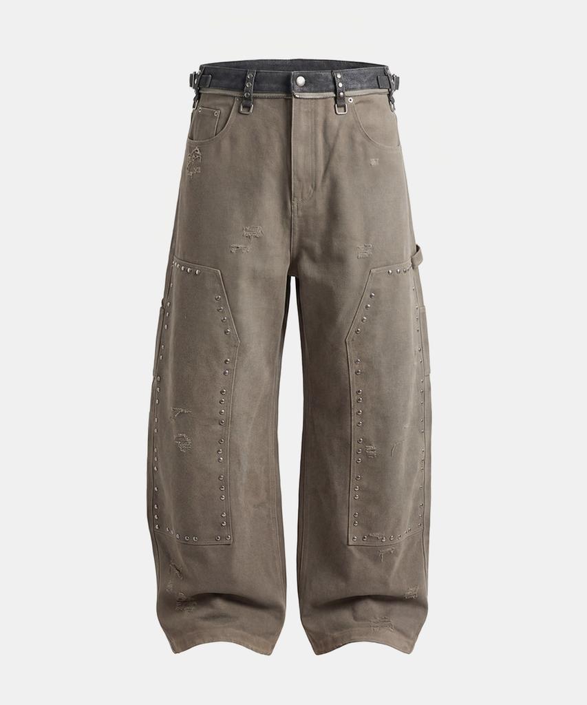BADBLOOD Studded Carpenter Curved Pants - Beige