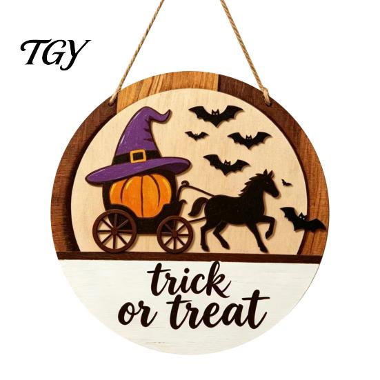 Scary Home Decor Halloween Layered Round Door Hanger, 3D Pumpkin Ghost Owl Wood Welcome Sign, Farmhouse Accents Front Wall Hanging for Store