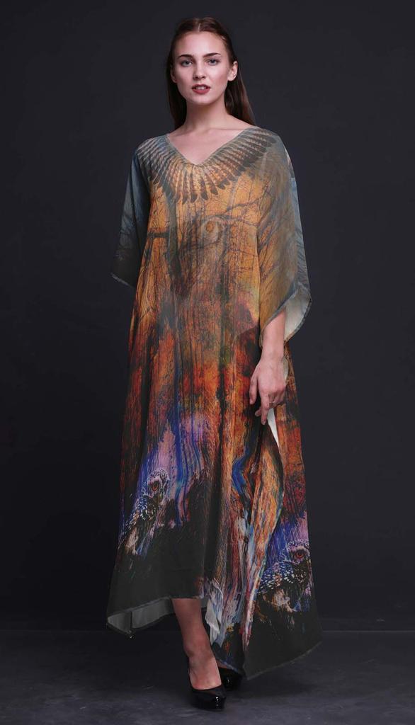 Phagun Длинный кафтан Owl Jungle Maxi Dress Beach Swimwear Cover up Womens