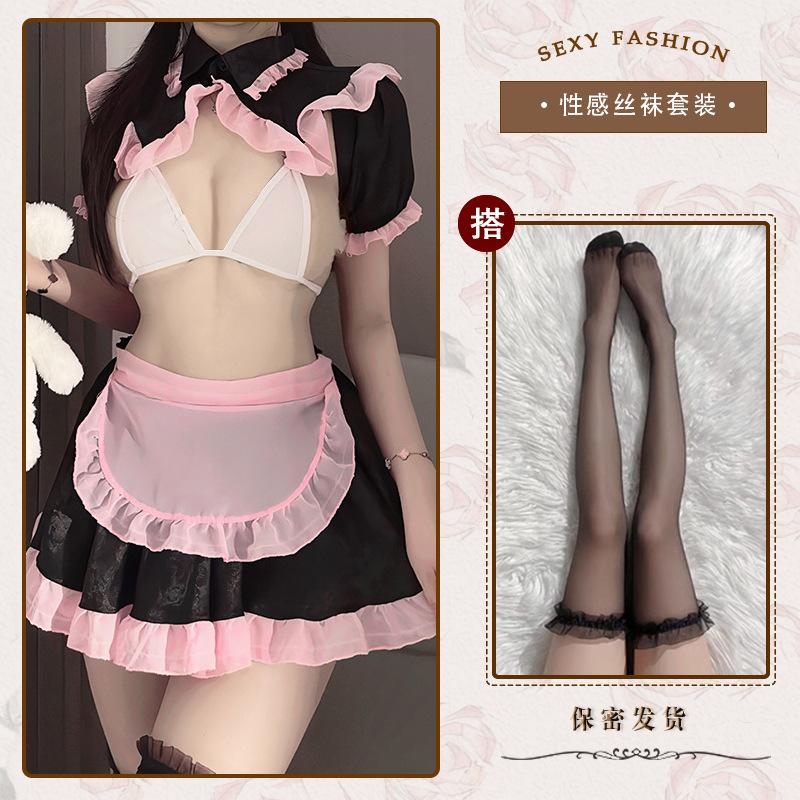 Sexy lingerie translucent maid maid uniform sexy passion transparent nightdress outfit cute cosplay cover