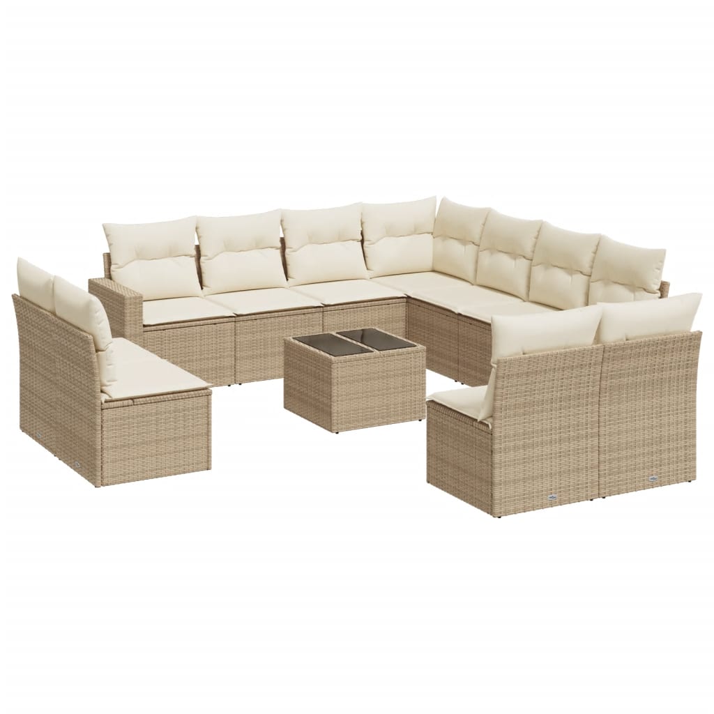 12 Piece Garden Sofa Set with Cushions Beige Poly Rattan