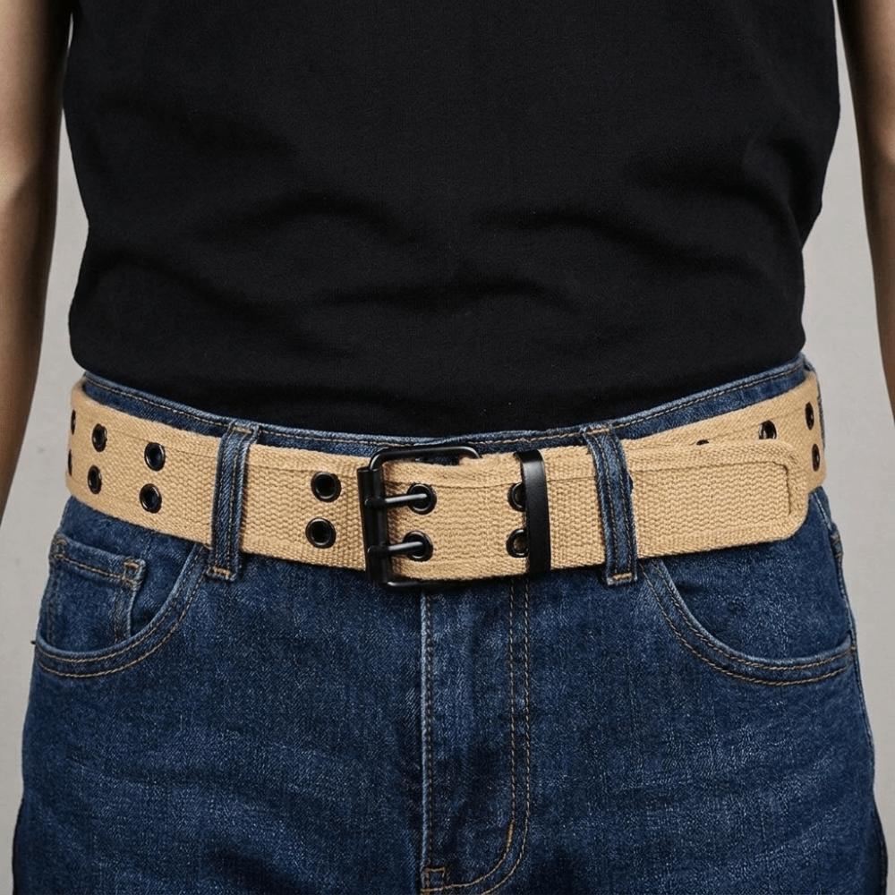 Double Row Canvas Waist Belt Woven Double Row Buckle Belt Fashion Men's Belt Jeans Wear