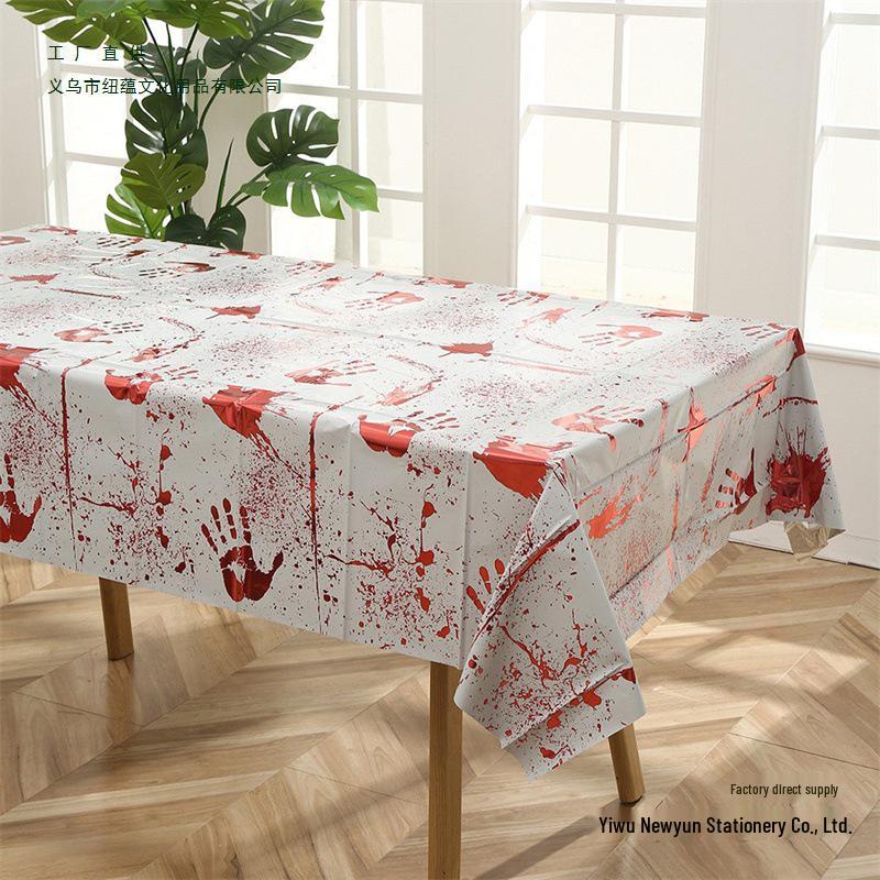 Halloween Fright Night Tablecloth: Pumpkin Ghost Castle Design, Disposable PE Material