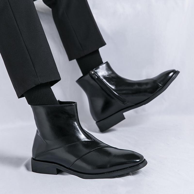 Fashion Men High Top Platform Casual Leather Shoes Man Japan Harajuku Korean Streetwear Fashion Business Wedding Leather Shoes