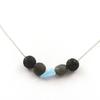 Stones and Minerals. 8mm Lava Beads Necklace + Brazilian Aquamarine + Labradorite On Stainless Steel Chain.