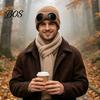 Snow Proof Outdoor Cycling Hat 2Pcs Fleece Lined Hats with Goggles, Warm Winter Knit Stretchy Brimless Eye Protection Hats, Windproof Skiing Caps for