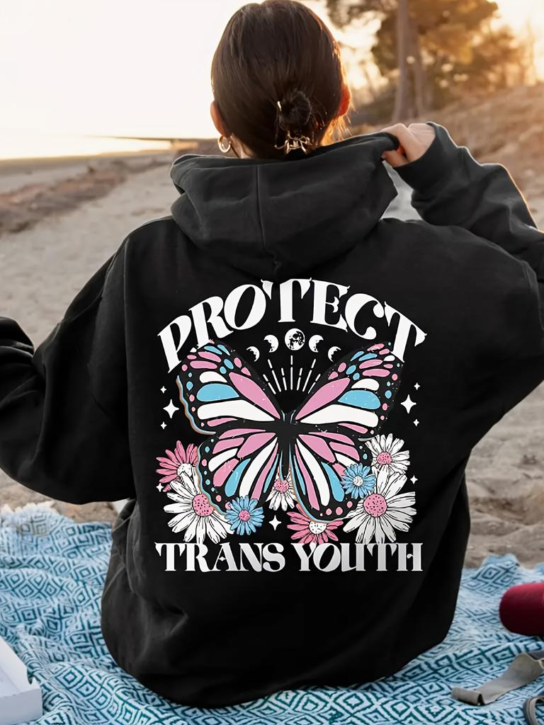 Unisex Fall Autumn Letter Print Transgender Support Graphic Kangaroo Pocket Hoodie Hooded Sweatshirt Printed Casual Top for Daily