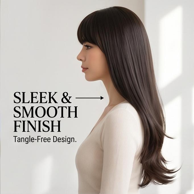Women's Natural Black Long Straight Synthetic Wig - Breathable Hairpiece with Adjustable Cap for Daily, Party & Casual Use, Ready Stock
