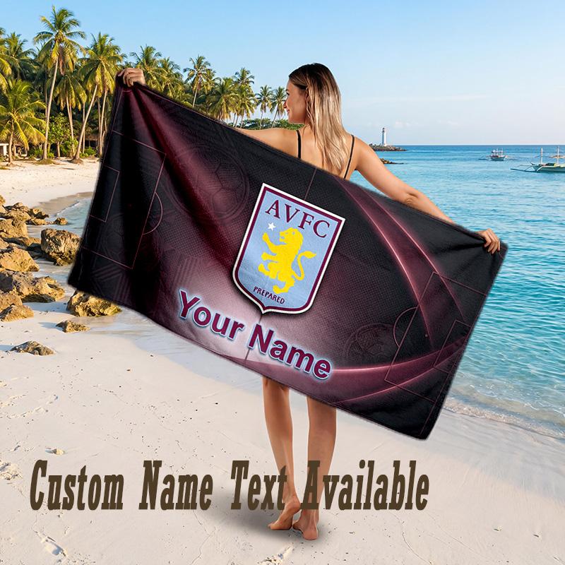 Aston Villa Design Beach Towel Custom Text Large Towel for Beach Vacation