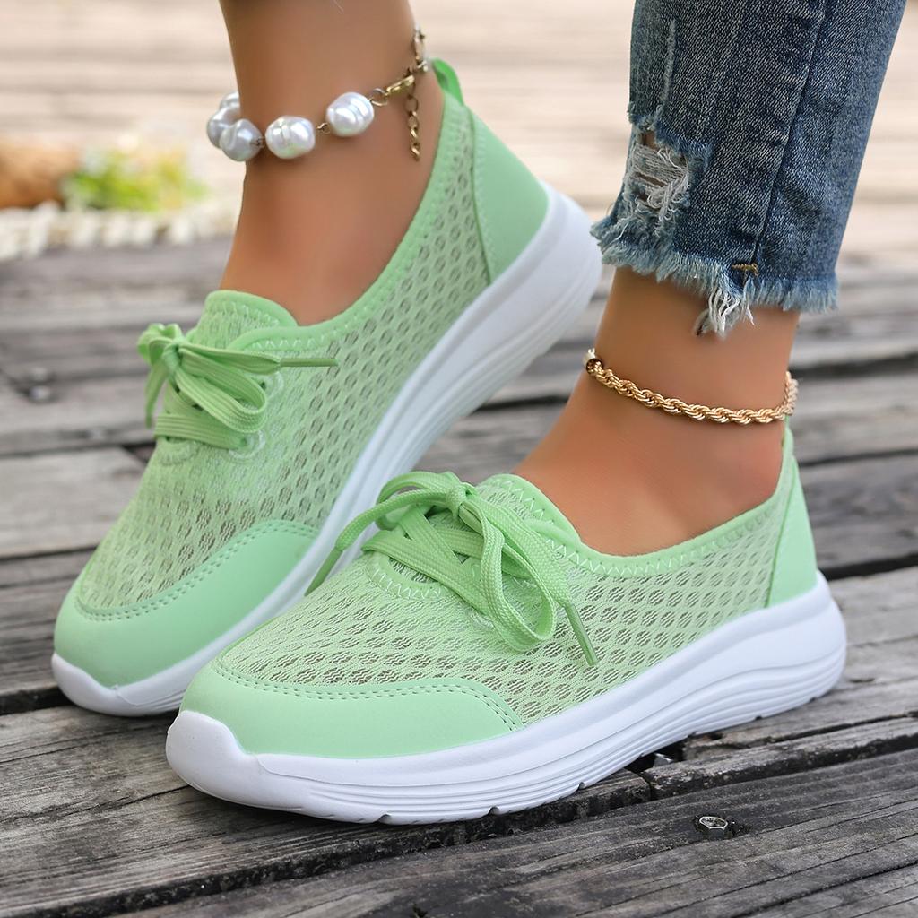 Fashion Summer Bright Color Knitted Mesh Sneakers Woman Comfortable Lace-up Net Sport Shoes Ladies Purple Grey Casual Flat Walk Shoes