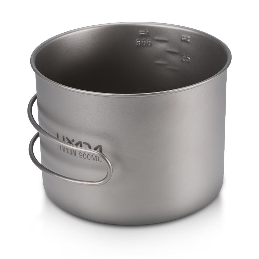 Lixada Ultralight Titanium Cookset Outdoor Camping Cookware Set 900ml Pot and 350ml Fry Pan with Folding Handles