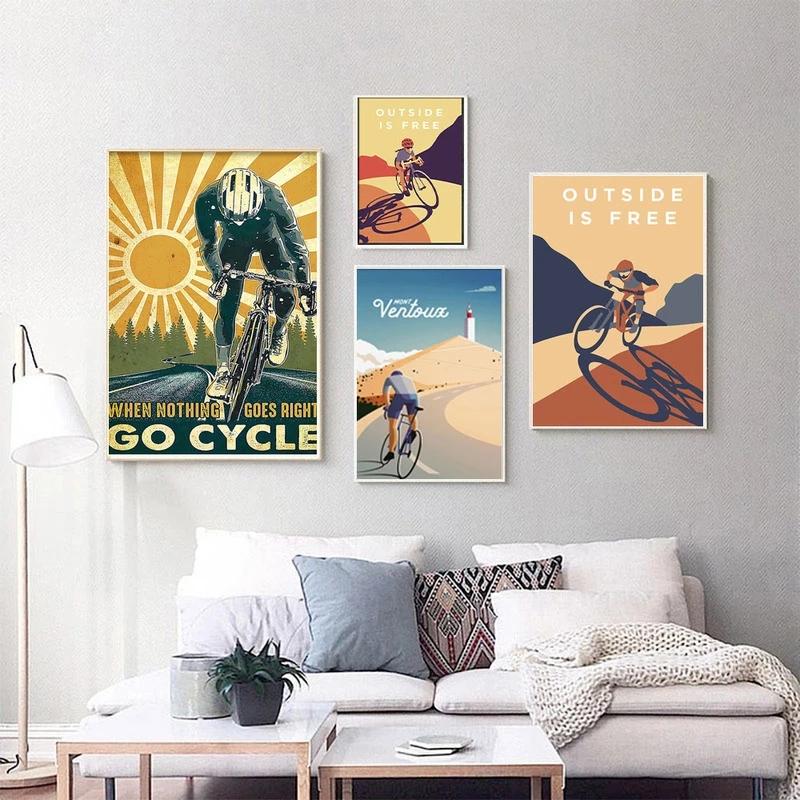 Винтажный спортивный велосипед, велосипедный тур, пейзаж, холст, картина, плакат, настенная художественная печать, картина для гостиной, украшение дома, Cuadros, без рамки